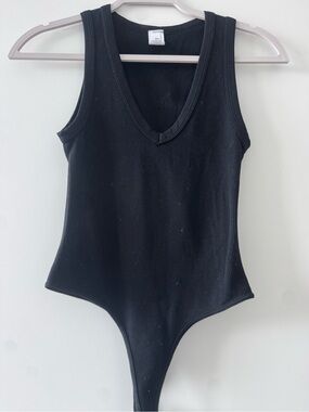 Kids Black Ribbed V-Neck One-Piece Bodysuit